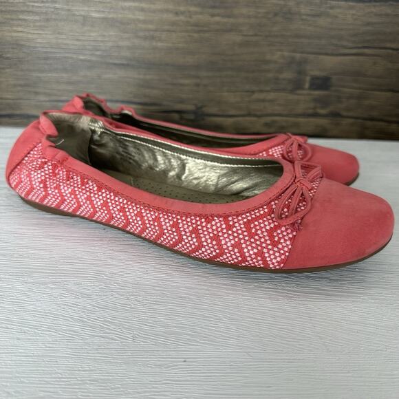 LL Bean Ballet Flats Women Size 8.5 Pink Polka Dot Chevron Stripe Leather Preppy - Picture 1 of 11